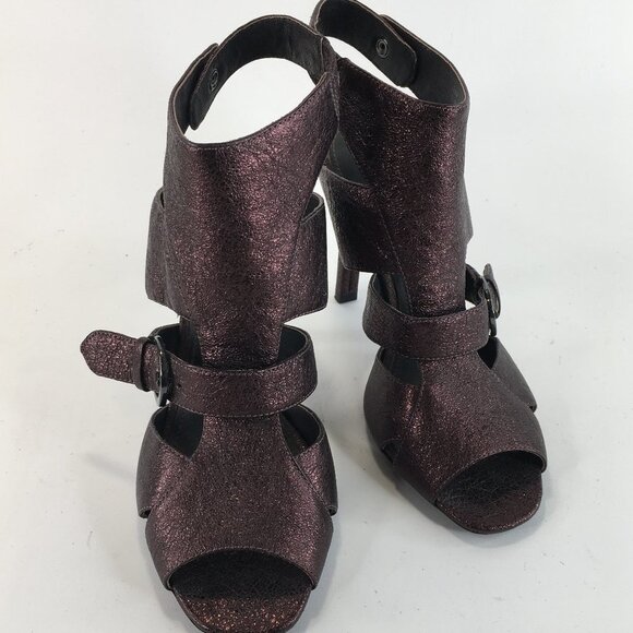 Caressa Grace Metallic Cooper Leather Ankle Strap Heels Size 6.5M - Picture 3 of 14